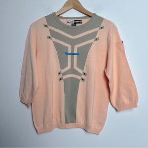 Jamie Sadock Peach & Gray Geometric Print Spring Golf 3/4 Sleeve Sweater NEW
